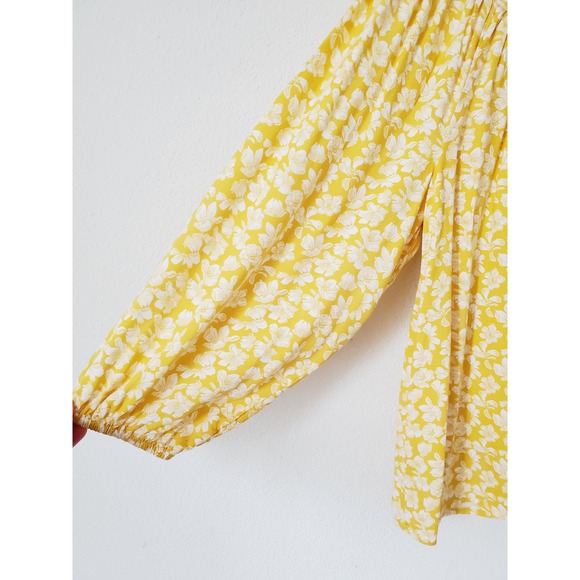 Style & Co Womens 2X Yellow White Floral Rayon Boho Blouse Peasant Top - Picture 5 of 10